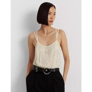 Lauren Ralph Lauren Women Beaded Tulle Double Strap Camisole Natural Size M